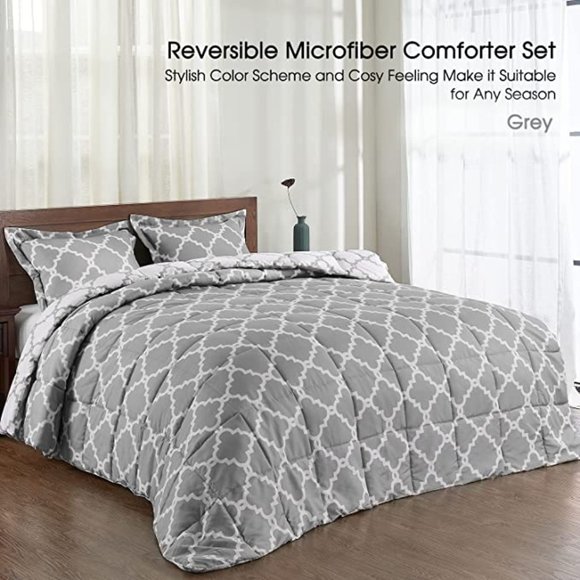New King or Queen  Size Comforter Set -   Reversible Down Alternative - Picture 5 of 6